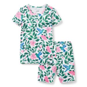 Good Night Short Pajama In Hummingbird Hibiscus