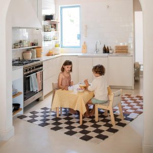 Washable Rug Kitchen Tiles Dark Grey